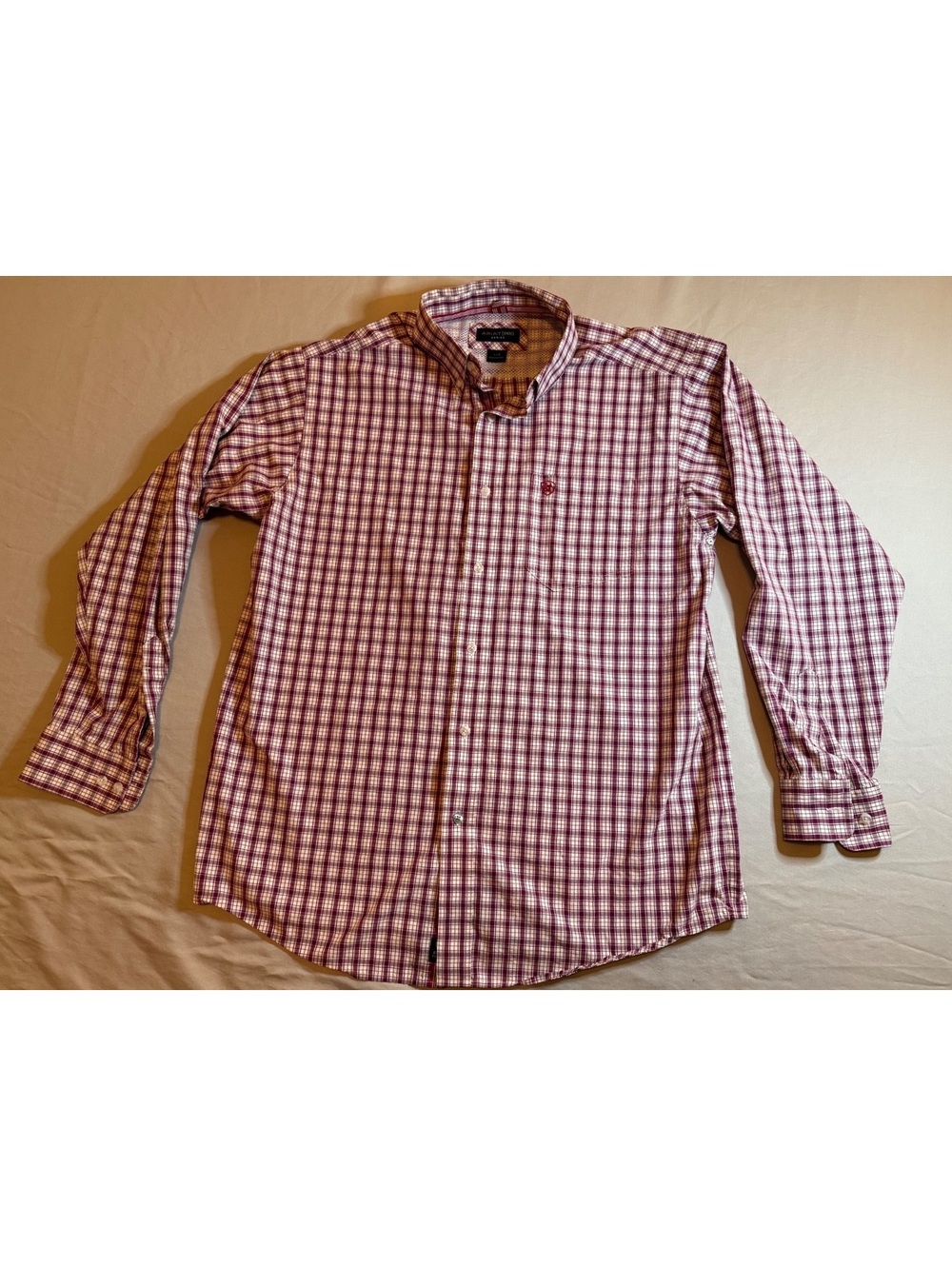 Men’s Ariat Red and White Plaid Long Sleeve Button Up Shirt
